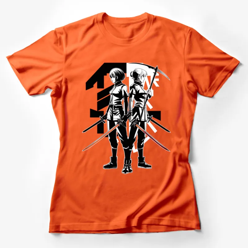 Anime Swordsmen T-Shirt, Cool Black and White Graphic Tee, Unisex Manga Character Shirt Female T-Shirt