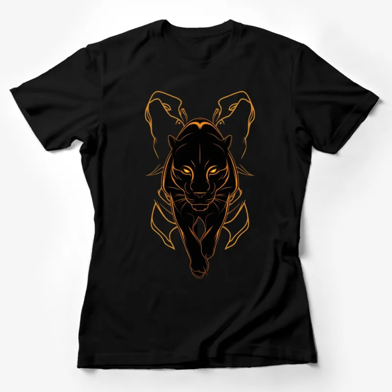 Striking Panther Graphic T-Shirt, Bold Orange and Black Jungle Animal Design, Unisex Tee Female T-Shirt