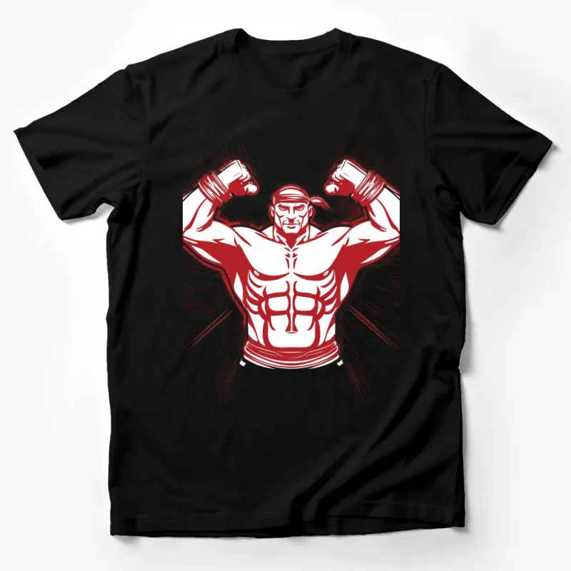 Red Muscle Man T-Shirt, Bold Graphic Workout Shirt, Fitness Enthusiast Athletic Apparel, Gym Wear for Men Male T-Shirt