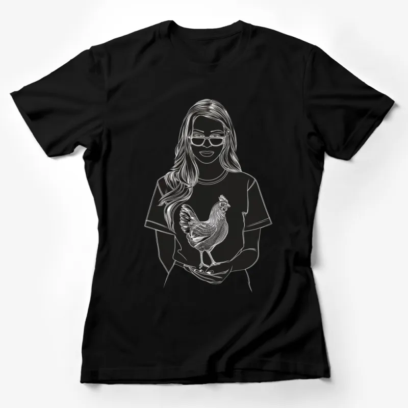 Trendy Woman with Chicken Graphic T-Shirt, Stylish Farm Animal Tee, Casual Wear Female T-Shirt