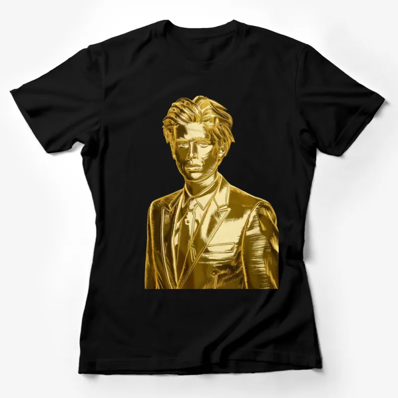 Golden Statue Graphic T-Shirt, Stylish Metallic Effect Portrait Tee, Unique Artistic Fashion Top Female T-Shirt