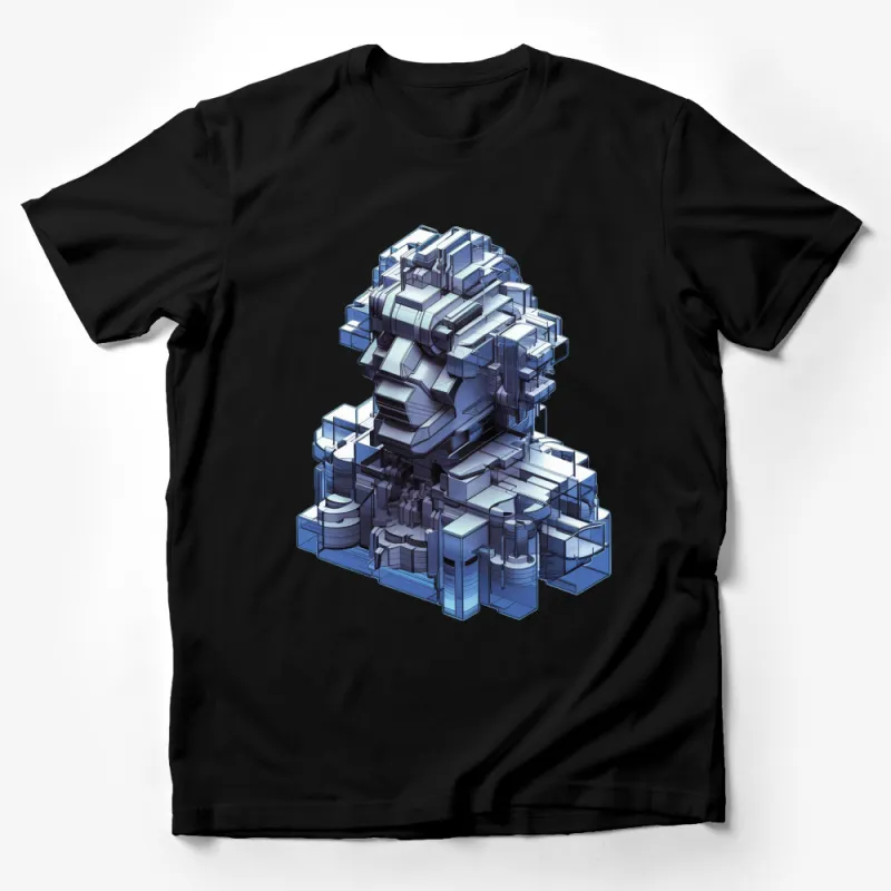 Futuristic Blue Cube T-Shirt, 3D Abstract Art, High Tech Graphic Tee, Trendy Urban Fashion, Unisex Gift Male T-Shirt