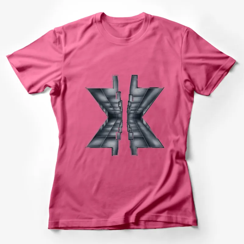 Futuristic Star Design T-Shirt, 3D Metallic Look, Modern Graphic Tee, Unisex Fashion Female T-Shirt