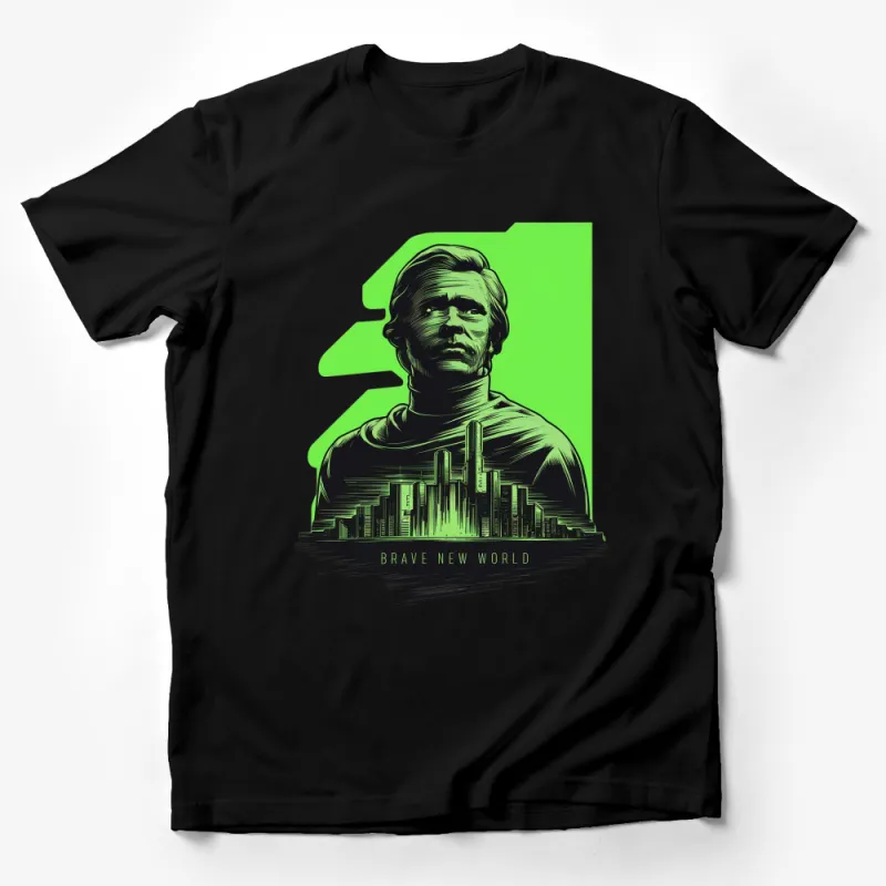 Brave New World Inspired T-Shirt, Futuristic City Graphic Tee, Unisex Green and Black Shirt Male T-Shirt