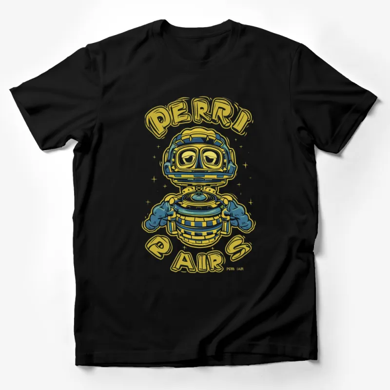 Retro Robot Graphic Tee, Vintage Perri Pairs Robot T-Shirt, Cool Sci-Fi Apparel, Unisex Male T-Shirt