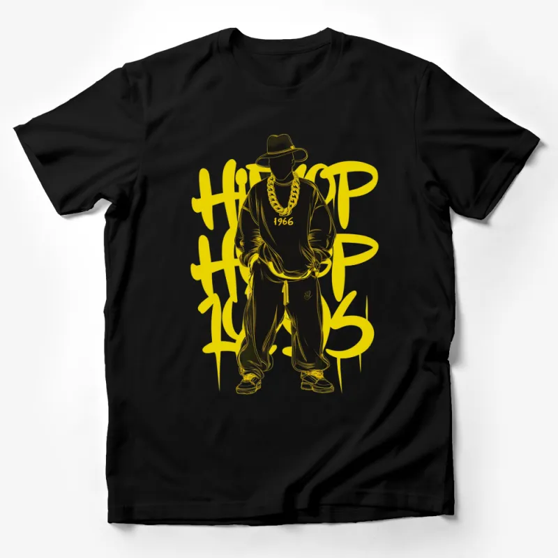 Hip Hop 1966 Gold Chain Graphic T-Shirt, Vintage Style Urban Streetwear, Unisex Fashion Tee, Cool Music Culture Shirt Male T-Shirt