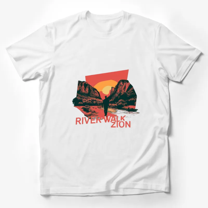 Zion National Park T-Shirt, River Walk Sunset Graphic Tee, Outdoor Adventure Apparel Male T-Shirt