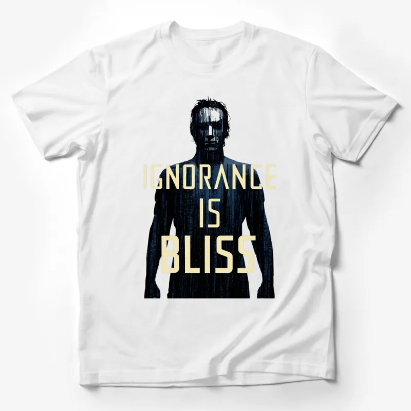 Ignorance is Bliss Quote T-Shirt, Dark Silhouette Graphic Tee, Unisex Modern Art Top Male T-Shirt