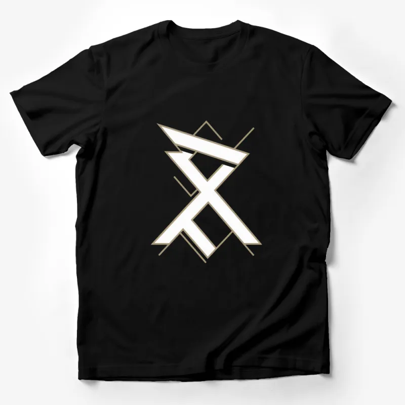 Abstract Geometric Design T-Shirt, Unisex Minimalist White Symbol on Black Tee, Unique Graphic Style Shirt Male T-Shirt