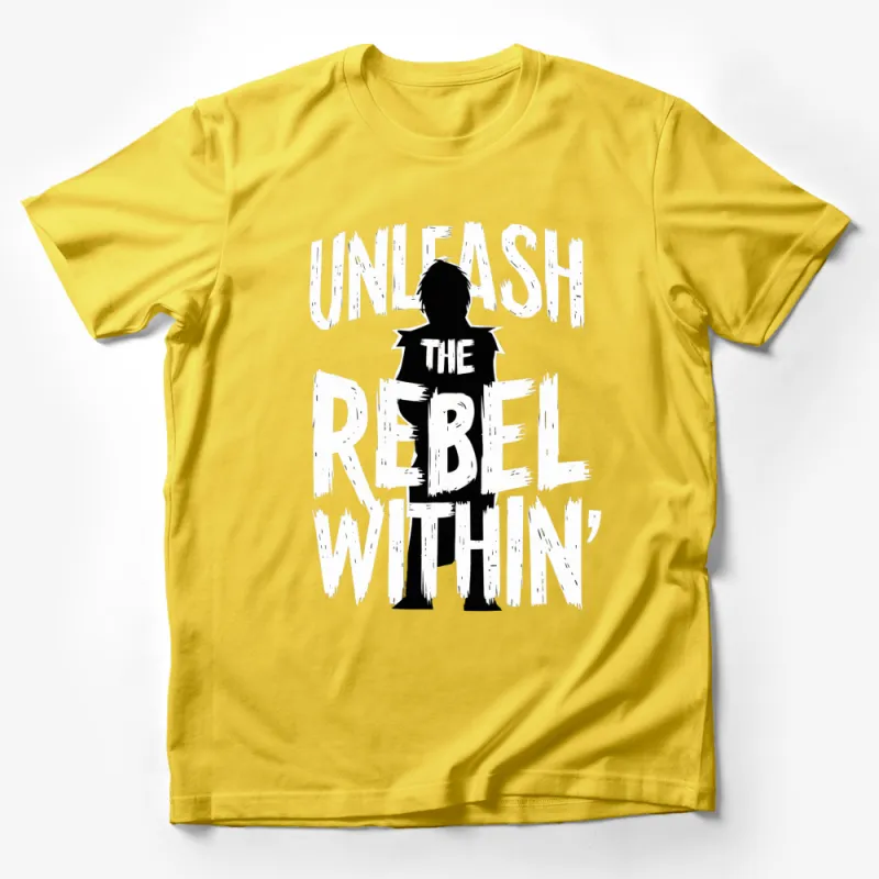 Unleash The Rebel Within T-Shirt, Bold White Text Design on Black Tee Male T-Shirt