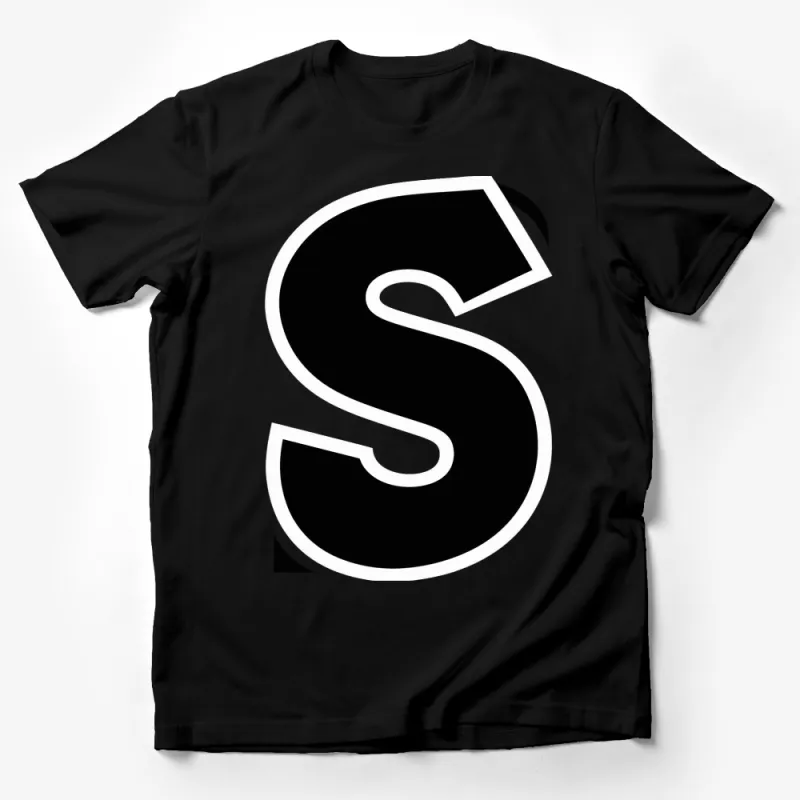 Bold Black S Letter Graphic T-Shirt, Unisex Modern Alphabet Design Tee Male T-Shirt