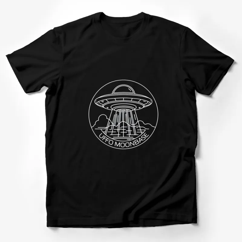 UFO Moonbase Graphic T-Shirt, Alien Spaceship Design, Unisex Sci-Fi Tee, Casual Outer Space Apparel Male T-Shirt