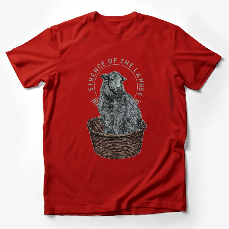 Vintage Sheep Print T-Shirt, Animal in Basket Graphic Tee, Classic Farmhouse Style Top, Unisex Clothing Male T-Shirt