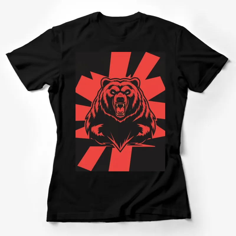 Men's Red and Black Bear Graphic T-Shirt, Bold Animal Print, Outdoor Adventure Tee, Urban Street Style Top, Gift for Him Female T-Shirt