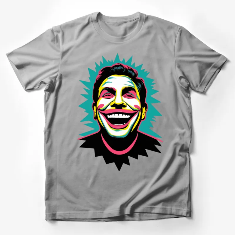 Colorful Pop Art Smiling Face Men's T-Shirt, Vibrant Graphic Tee, Unique Bold Streetwear Fashion Male T-Shirt