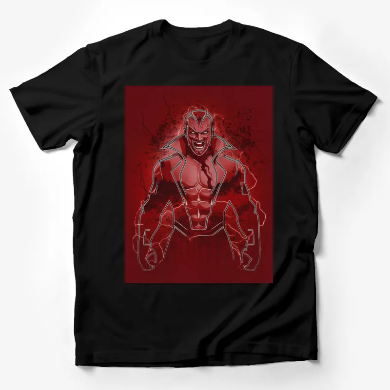 Men's Red Graphic T-Shirt, Aggressive Demon Design, Unique Comic Style, Bold Illustration Male T-Shirt