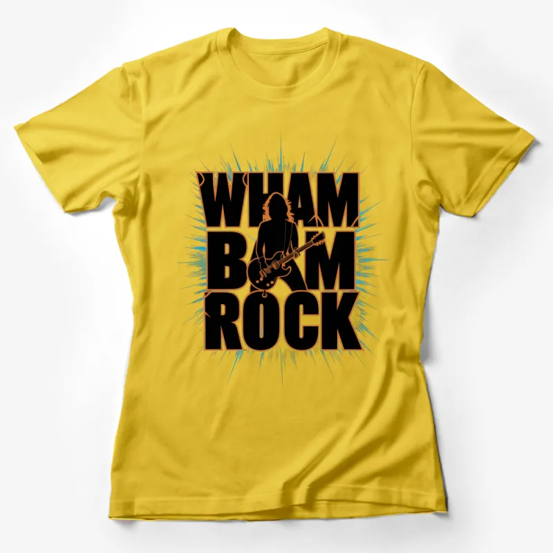 Wham Rock T-Shirt, Classic Rock Guitarist Silhouette, Vintage Music Fan Apparel Female T-Shirt