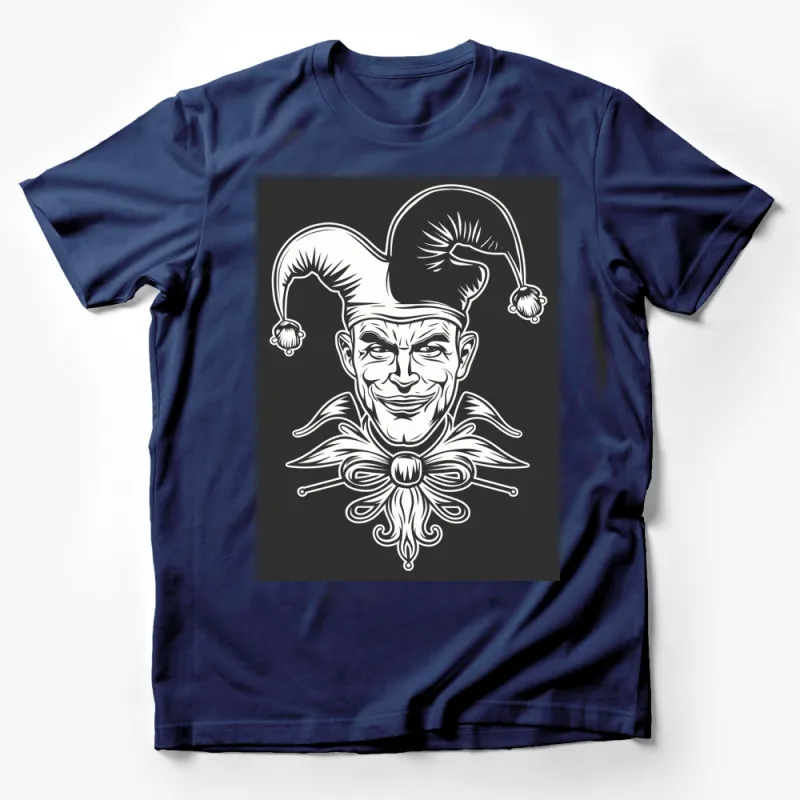 Jester Clown Graphic T-Shirt, Black and White Harlequin Tee, Unique Fool's Costume Shirt, Unisex Adult Clothing Male T-Shirt