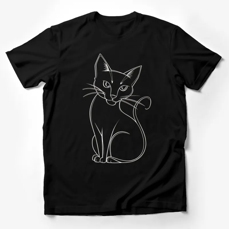 Minimalist Cat Line Art T-Shirt, Stylish Simple Feline Design Tee, Unisex Cat Lover Gift Idea Male T-Shirt