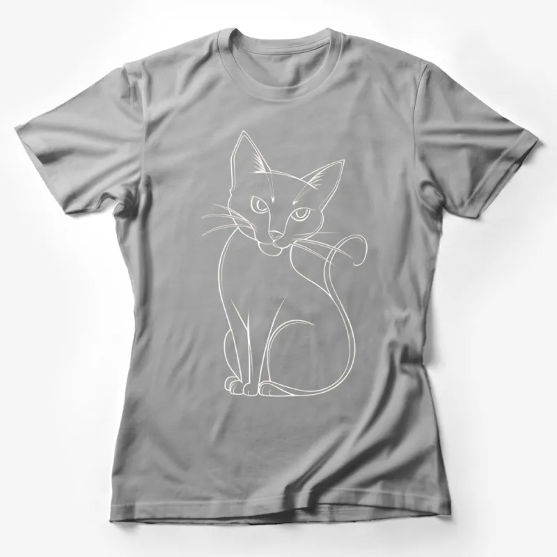 Minimalist Cat Line Art T-Shirt, Stylish Simple Feline Design Tee, Unisex Cat Lover Gift Idea Female T-Shirt