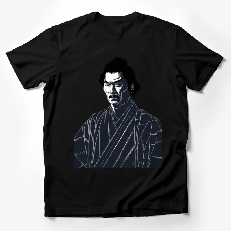 Samurai Warrior T-Shirt, Japanese Samurai Art, Black and White Graphic Tee, Bold Samurai Portrait, Mens Fashion Top Male T-Shirt