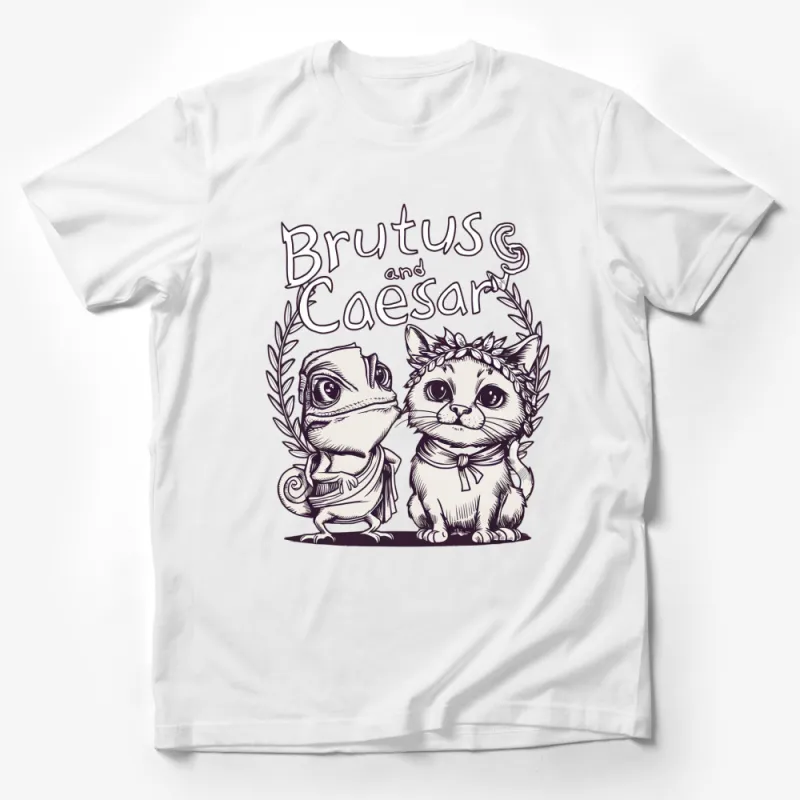 Brutus and Caesar Cartoon T-Shirt, Cute Cat and Chameleon Shirt, Unisex Graphic Tee Male T-Shirt