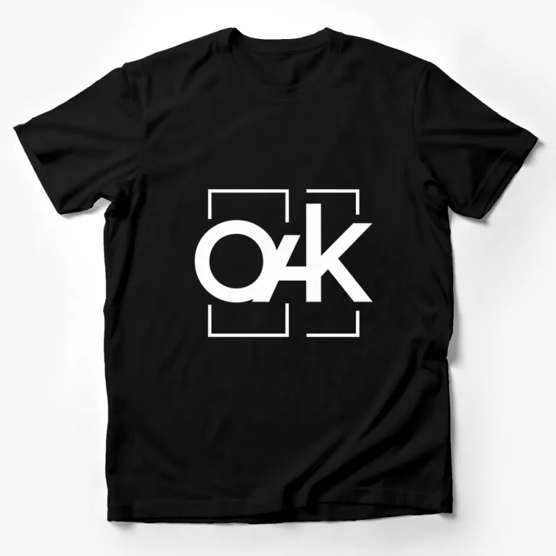 Minimalist Black and White OK Monogram Graphic Tee, Modern Unisex T-Shirt, Trendy Casual Streetwear Male T-Shirt