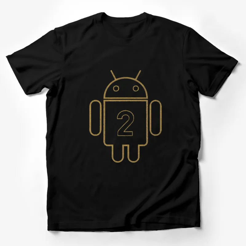 Unique Gold Android 2 Design T-Shirt, Geeky Tech Graphic Tee, Unisex Casual Wear Male T-Shirt