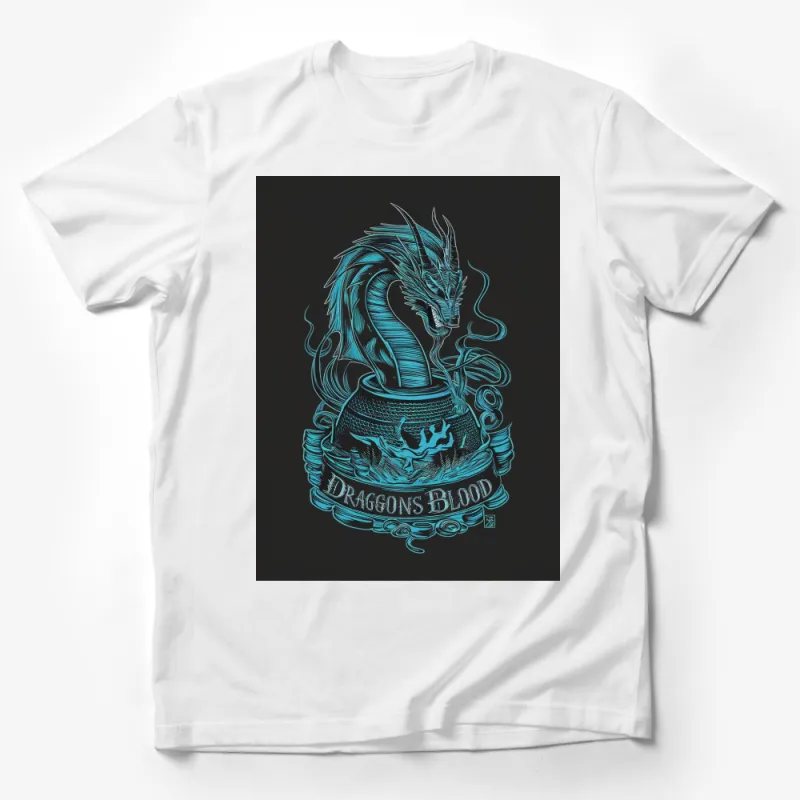 Dragon's Blood Fantasy Art T-Shirt, Neon Blue Dragon Design on Black Tee, Mythical Creature Apparel, Unique Graphic Shirt Male T-Shirt