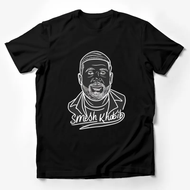 Graphic T-Shirt Featuring Stylized Male Portrait, Smesh Khabib, Unique Artwork Tee Male T-Shirt