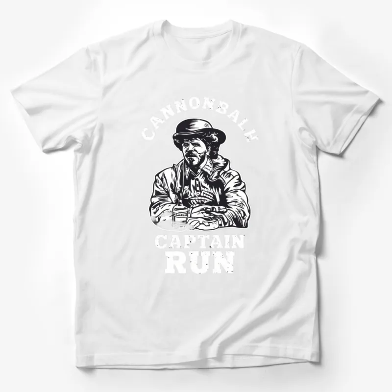 Cannonball Captain Run T-Shirt, Vintage Pirate Graphic Tee, Black and White, Men's Fashion, Unique Gift Male T-Shirt