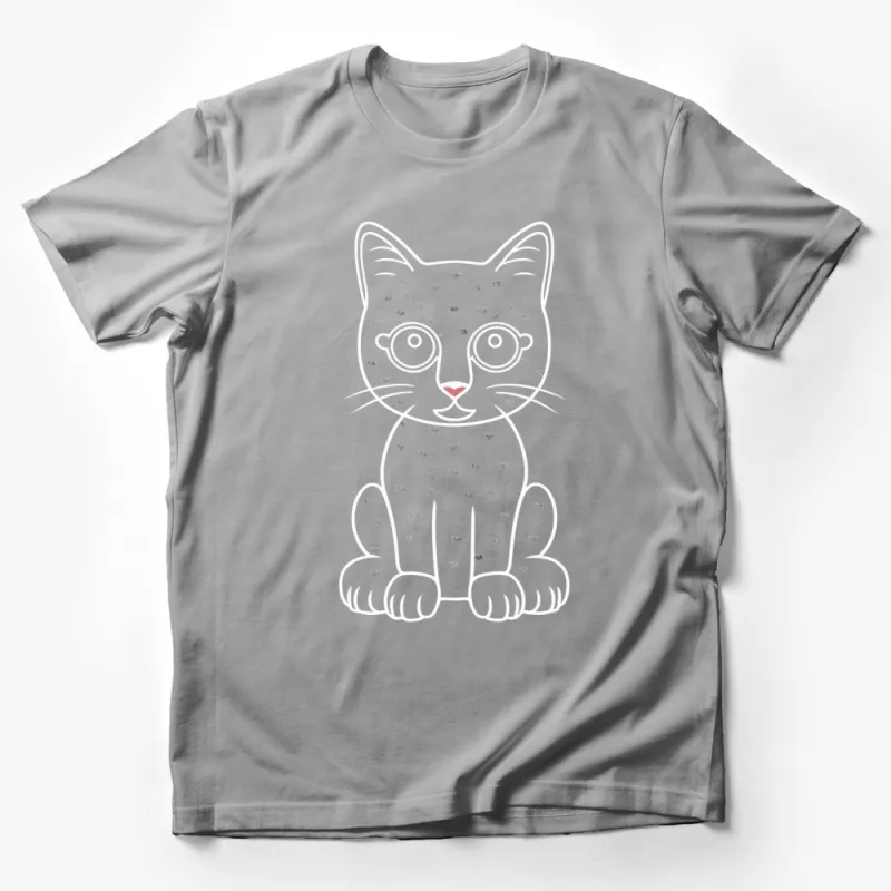 Black Cat T-Shirt with White Graphic, Cute Sitting Cat Design, Unisex Adult Clothing, Cat Lover Gift Idea Male T-Shirt