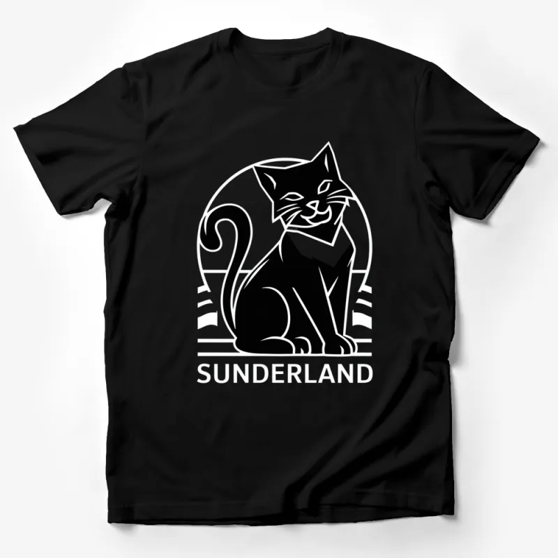 Black Cat Graphic T-Shirt, Minimalist Feline Design, Casual Unisex Cat Lover Tee, Stylish Cat Outline Shirt, Unique Pet Illustration Top Male T-Shirt