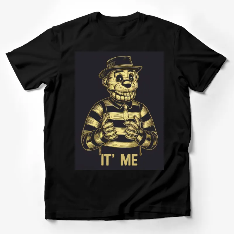 Vintage Gold Robot Bear T-Shirt, It's Me Quote, Horror Game Inspired Tee, Unisex Cotton Shirt, Unique Gift Idea Male T-Shirt