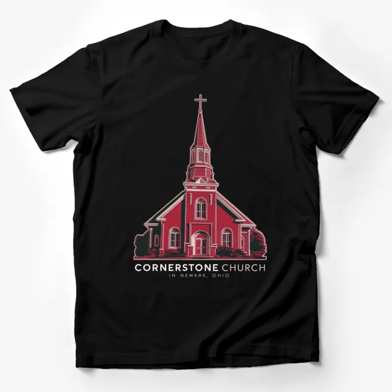 Red Cornerstone Church Newark Ohio Graphic T-Shirt, Religious Building Artistic Tee, Unisex Clothing Male T-Shirt