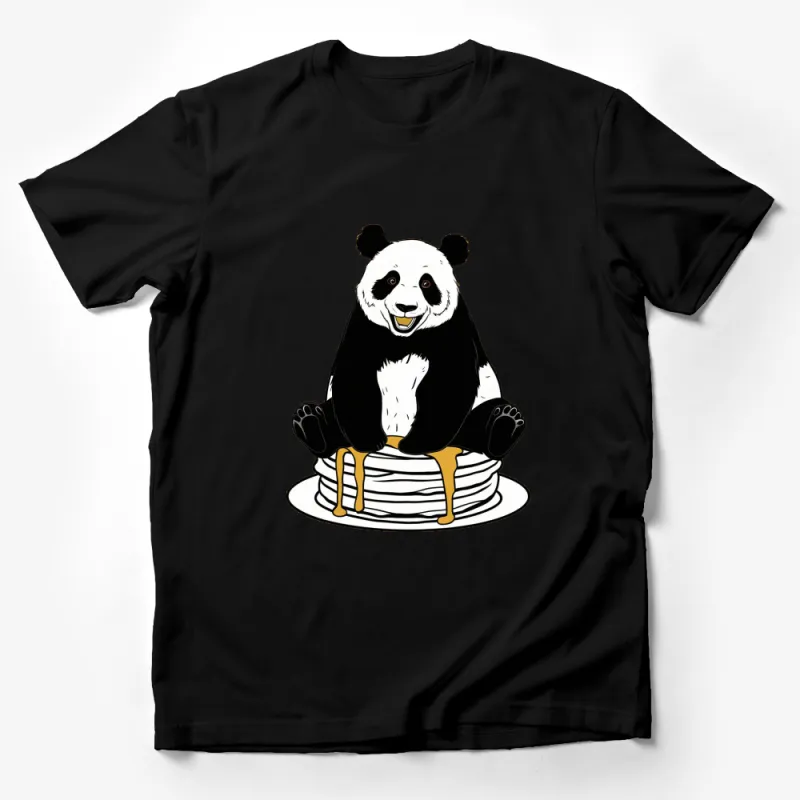 Panda Graphic Tee, Cute Panda on Pancakes Print, Unisex T-Shirt, Animal Lover Gift, Fun Casual Wear Male T-Shirt