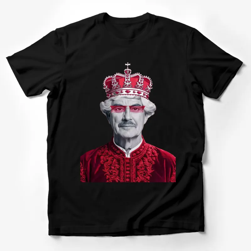 Kingly Portrait T-Shirt, Majestic Crown and Red Robe, Royal Highness Inspired Graphic Tee, Unique Fashion Gift for Him Male T-Shirt