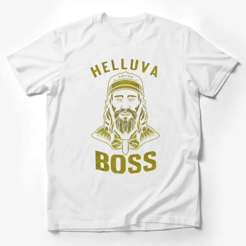 Helluva Boss Graphic T-Shirt, Gold Print Beard Man Design, Casual Streetwear, Unisex Fit Male T-Shirt