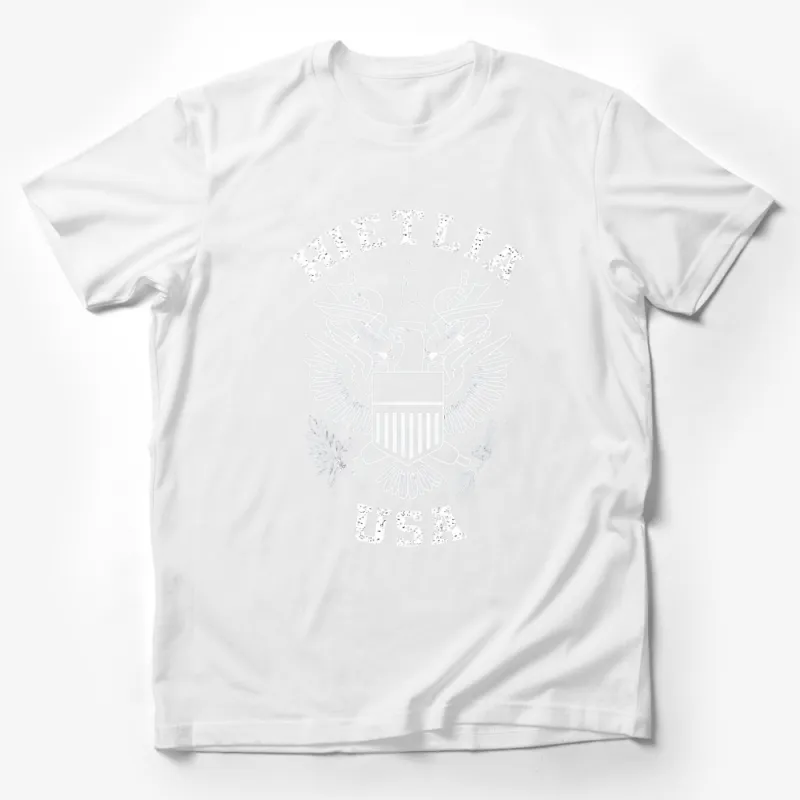 Patriotic USA Crest with Eagle and Flag Design T-Shirt, Graphic Black and White Tee, Unisex Male T-Shirt