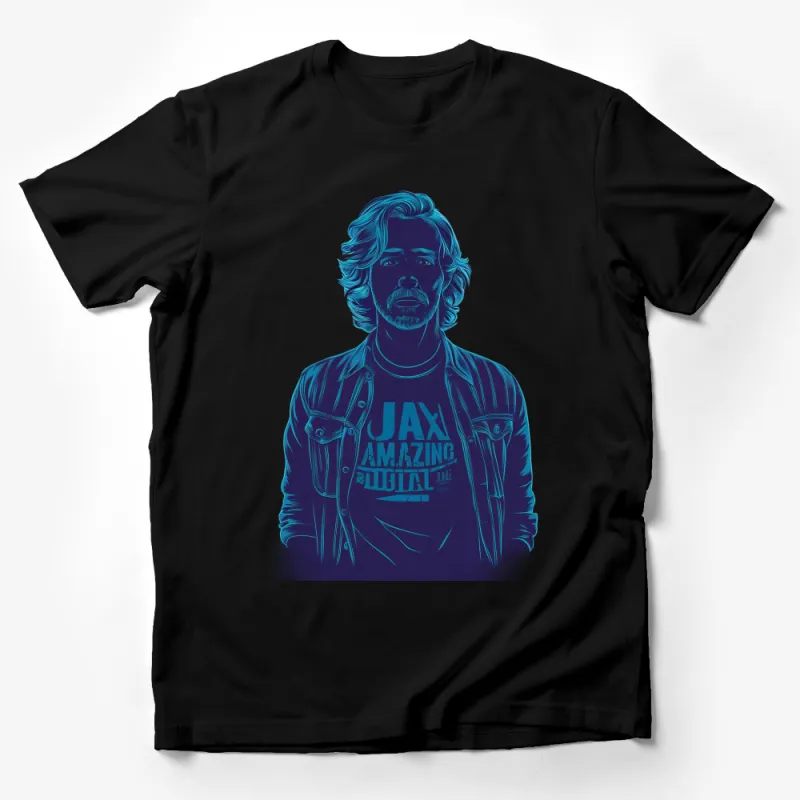 Neon Blue Portrait T-Shirt, Trendy Graphic Tee, Unique Artistic Male Illustration, Cool Fashion Top for All Male T-Shirt