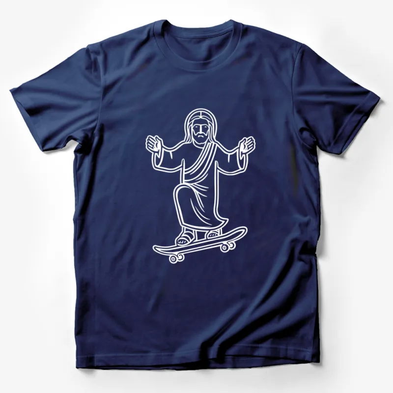 Jesus on Skateboard T-Shirt, Cool Religious Graphic Tee, Unique Spiritual Skate Shirt, Trendy Apparel Male T-Shirt