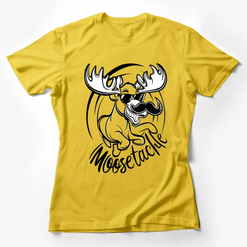 Funny Moose with Sunglasses and Mustache T-Shirt, Quirky Moose Graphic Tee, Unisex Casual Wear Female T-Shirt