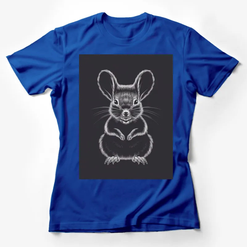 Detailed Mouse Illustration T-Shirt, White Mouse on Black Tee, Animal Art Clothing, Unique Nature Inspired Graphic Tee Female T-Shirt