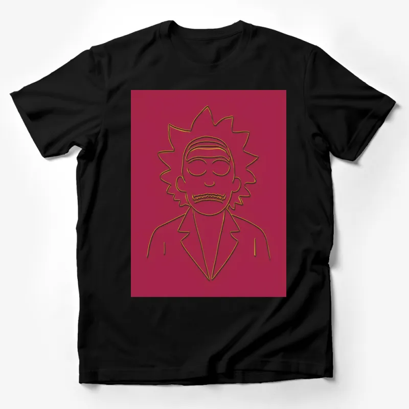 Red T-Shirt with Gold Abstract Male Face Line Art, Unique Graphic Tee, Modern Fashion Male T-Shirt