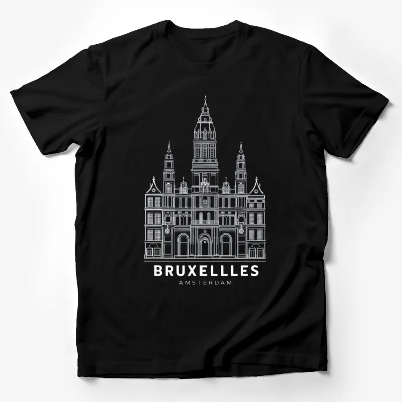 Amsterdam Bruxelles Building Line Art T-Shirt, Architectural Design Tee, Urban Sketch Style, Travel Inspired Fashion Male T-Shirt