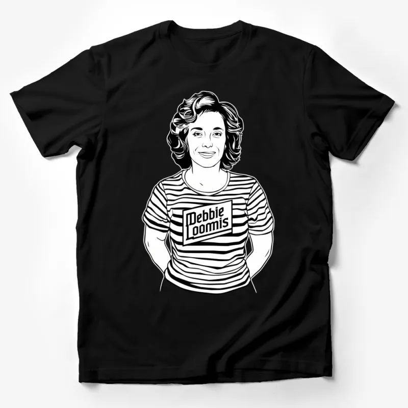 Vintage Debbie Loomis Graphic T-Shirt, Retro Style Black and White Tee, Unisex Pop Culture Casual Wear Male T-Shirt