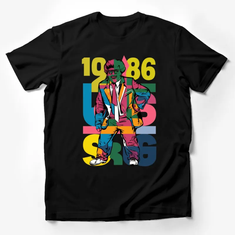 Vintage 1986 Pop Art T-Shirt, Colorful Retro Fashion Graphic Tee, Unisex Casual Streetwear Male T-Shirt