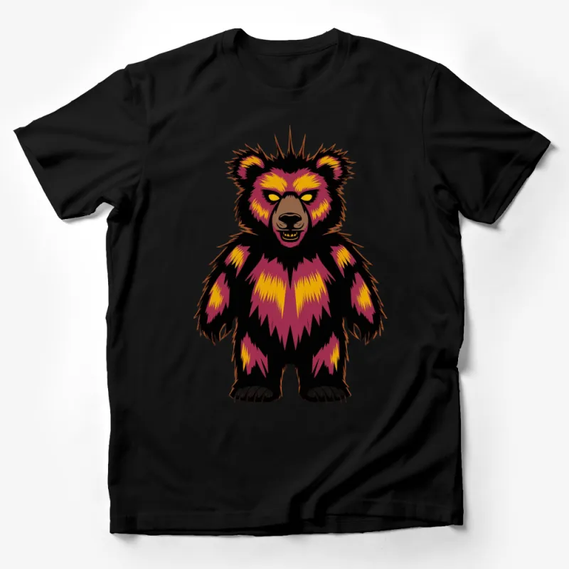 Colorful Bear Graphic T-Shirt, Tribal Animal Design, Unique Wildlife Art Tee, Unisex Fashion Male T-Shirt