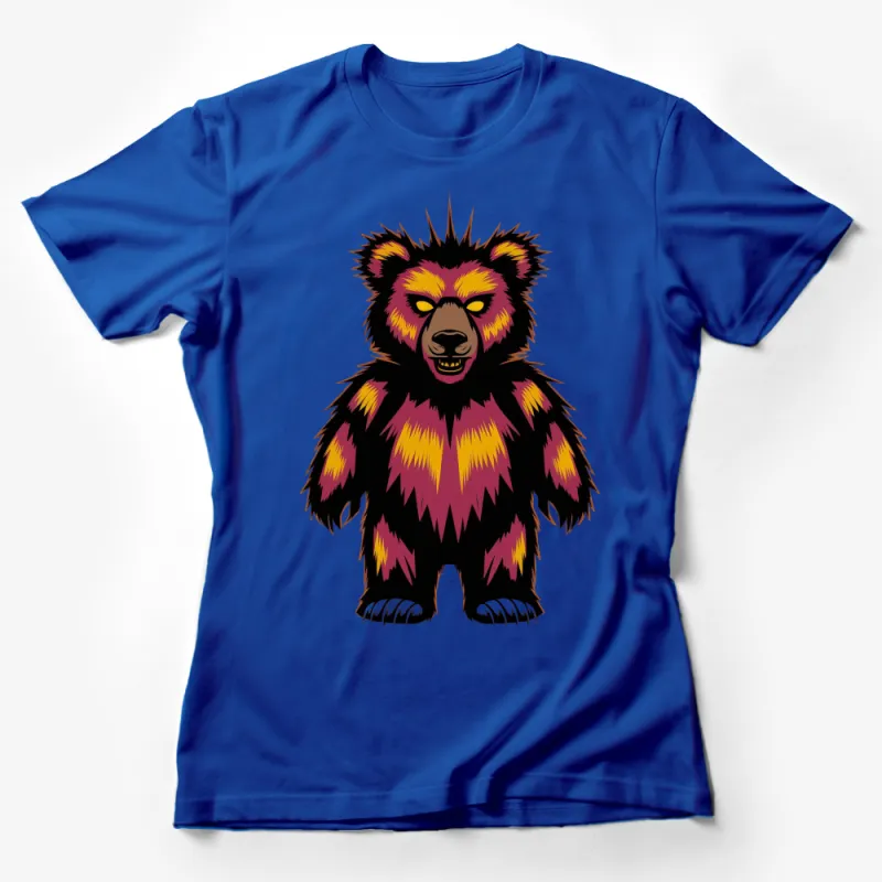 Colorful Bear Graphic T-Shirt, Tribal Animal Design, Unique Wildlife Art Tee, Unisex Fashion Female T-Shirt