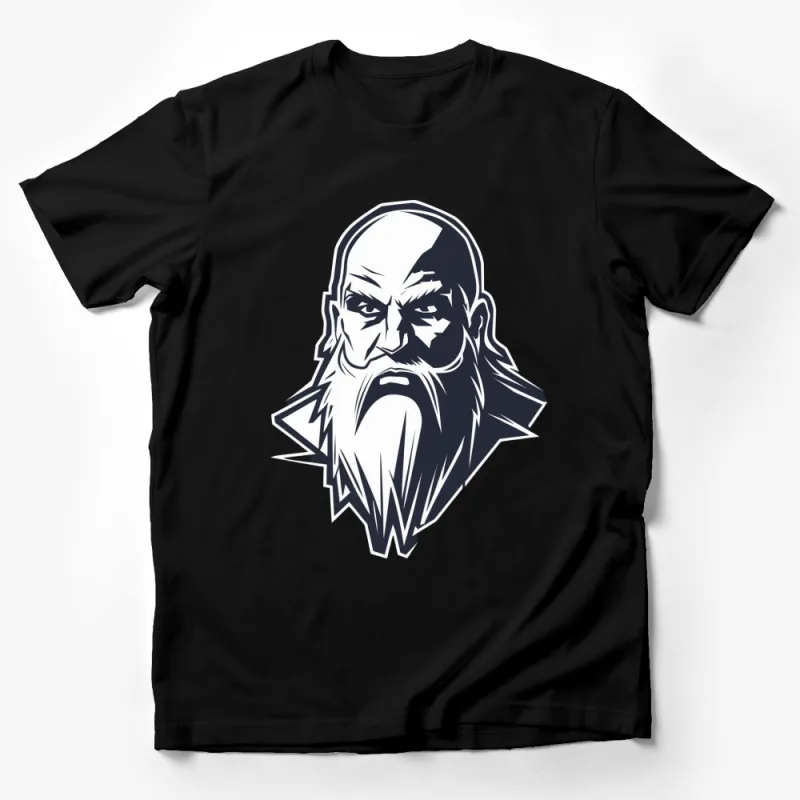 Men's Graphic T-Shirt - Bold Viking Warrior Design, Black and White, Stylish Casual Wear Male T-Shirt